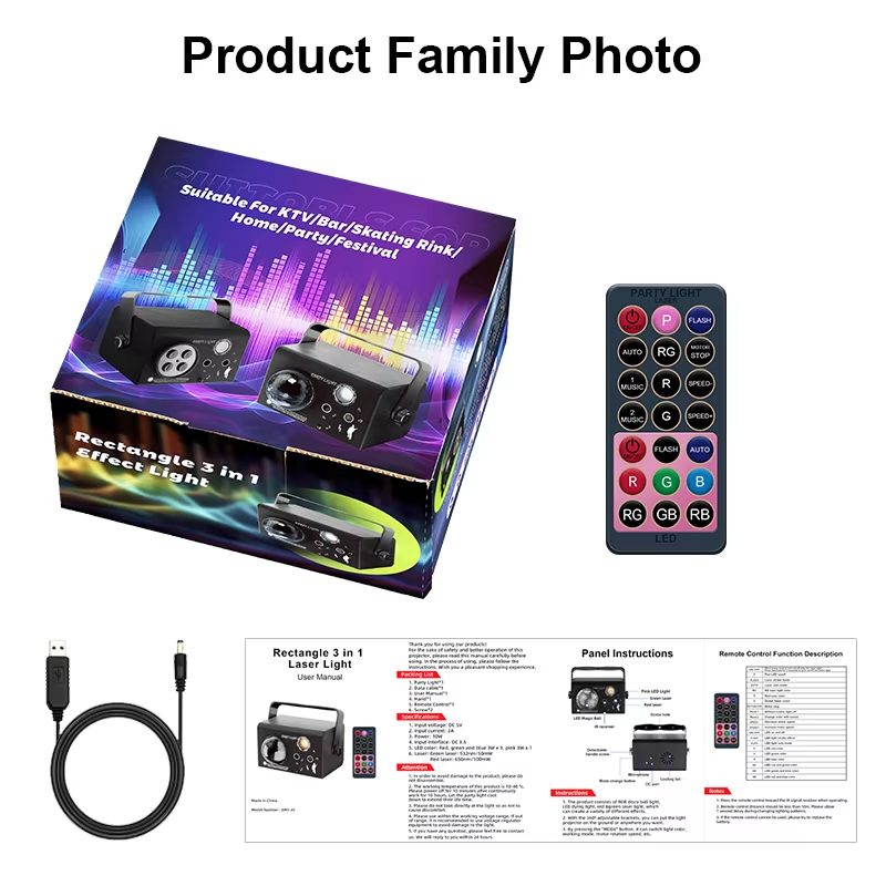 Square Magic Ball Laser Light Self-Propelled Voice Control Strobe Remote DC Power