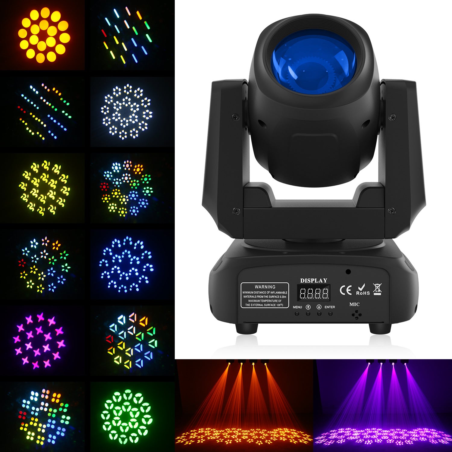 120W LED Moving Head Spot Light | V0 Flame-Retardant, 18-Prism, 7 Gobos, DMX512 – Stage