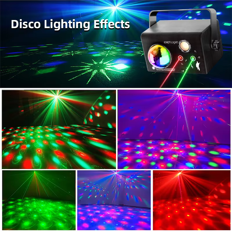 Square Magic Ball Laser Light Self-Propelled Voice Control Strobe Remote DC Power