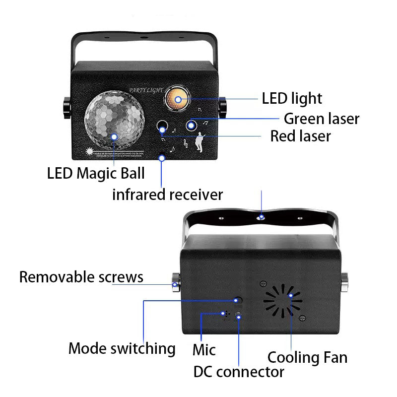 Square Magic Ball Laser Light Self-Propelled Voice Control Strobe Remote DC Power