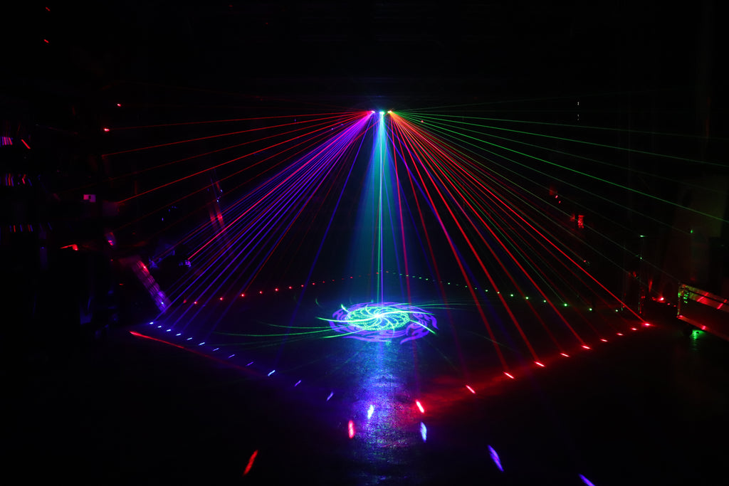 جهاز إضاءة بالليزر لمسح سداسي العين | 7 ألوان RGB، DMX512 – إضاءة للمسارح والنوادي