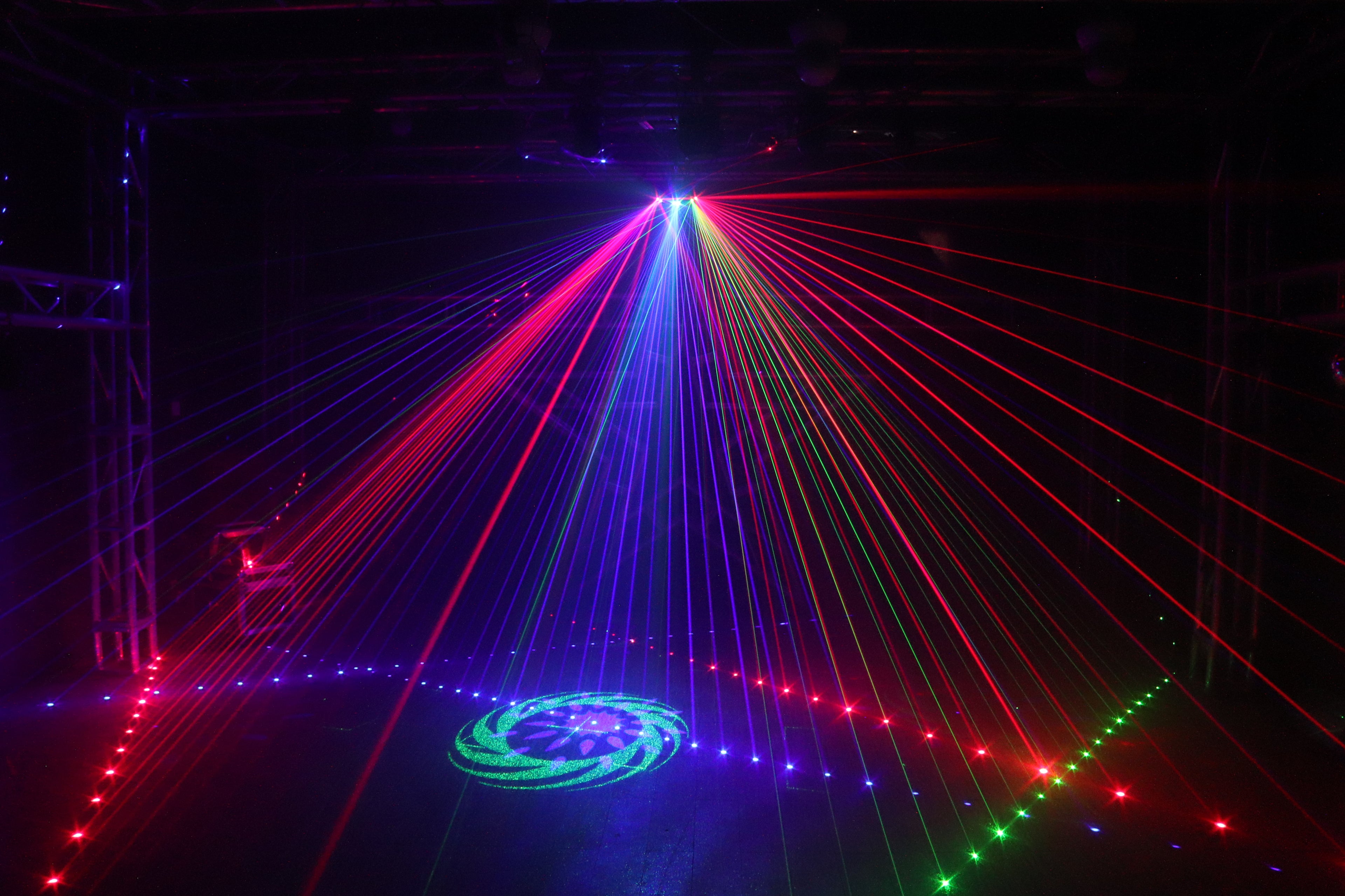 جهاز إضاءة بالليزر لمسح سداسي العين | 7 ألوان RGB، DMX512 – إضاءة للمسارح والنوادي