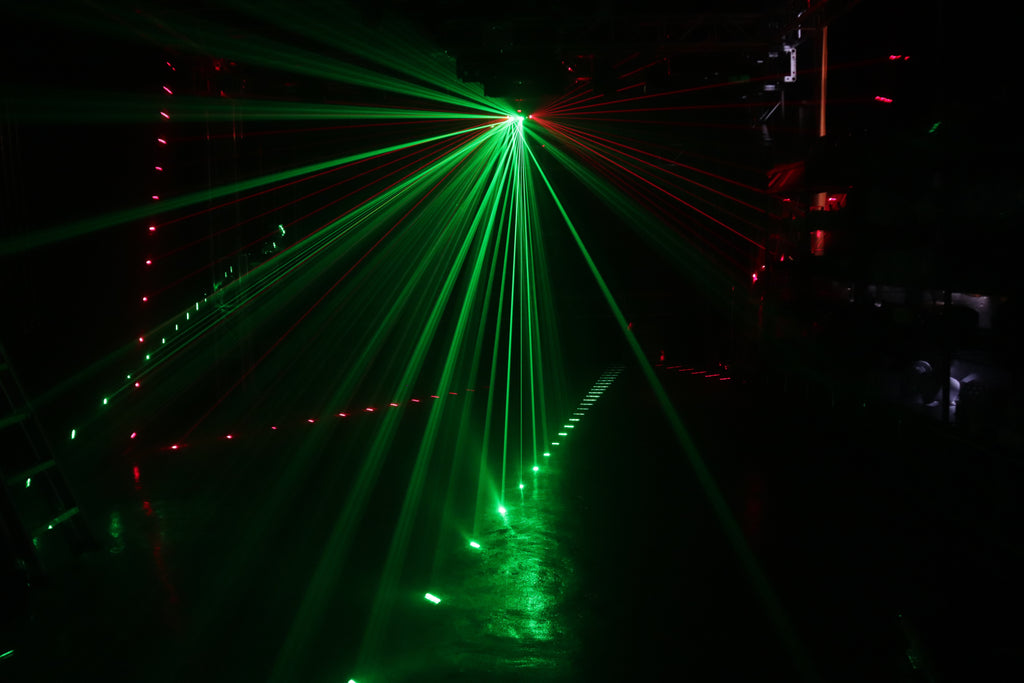 جهاز إضاءة بالليزر لمسح سداسي العين | 7 ألوان RGB، DMX512 – إضاءة للمسارح والنوادي