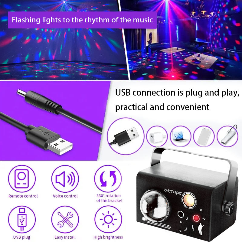 Square Magic Ball Laser Light Self-Propelled Voice Control Strobe Remote DC Power